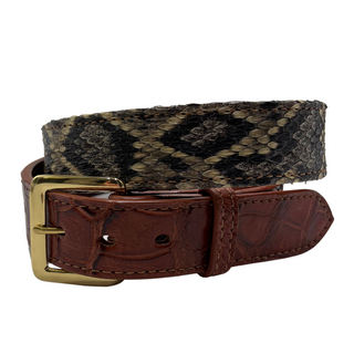 *Best Seller* 1 1/2” Eastern Diamondback Rattlesnake Belt with Cognac Genuine Alligator Tips