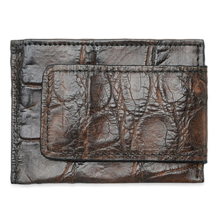 Bull & Briar Genuine Alligator Front Pocket Wallet w/ Money Clip in Dark Brown