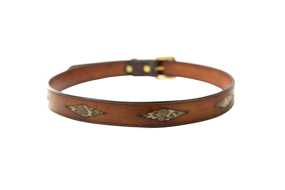 Bull & Briar 1" 1/2 Dark Brown Alligator Diamond Inlay Rattlesnake Belt