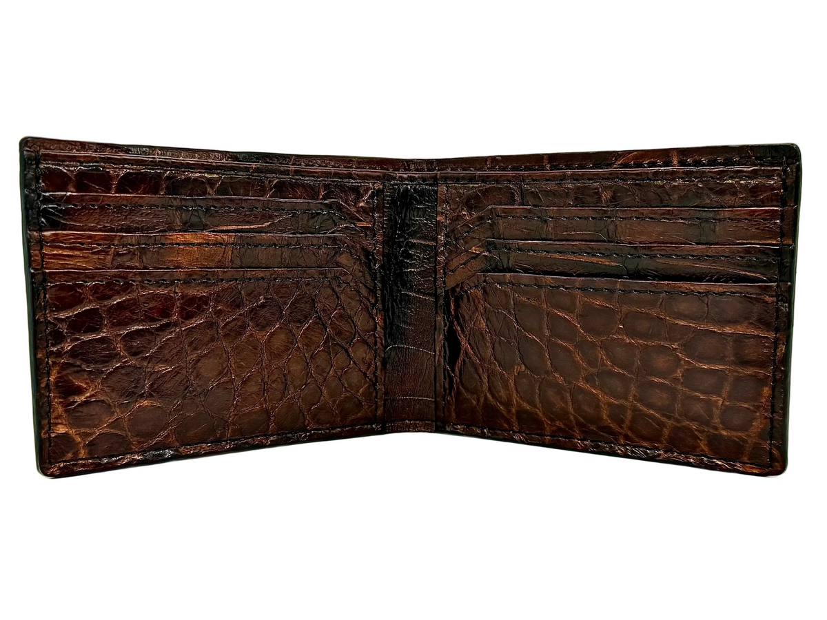 Dark Brown Full Alligator Bi-Fold Wallet