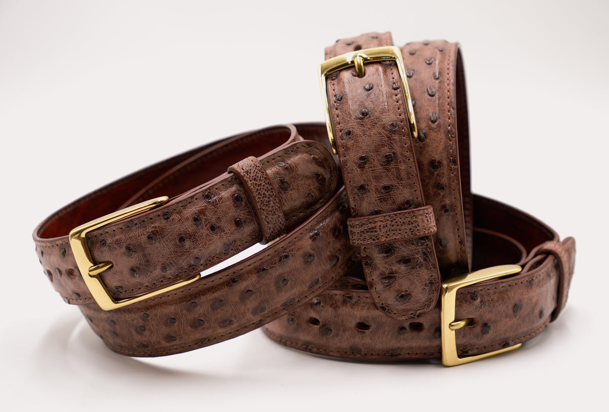 Pecan Full Grain Ostrich Belt
