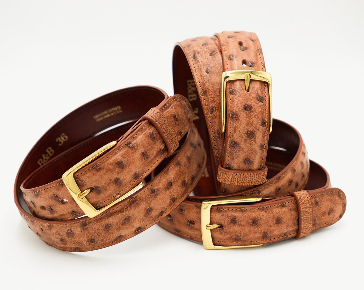 Almond Full Grain Genuine Ostrich Belt