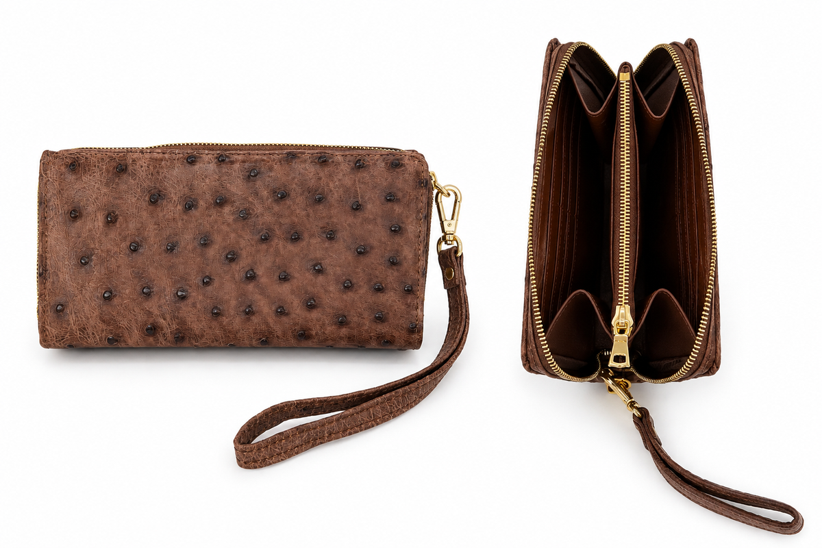 Genuine Ostrich Wristlet Clutch