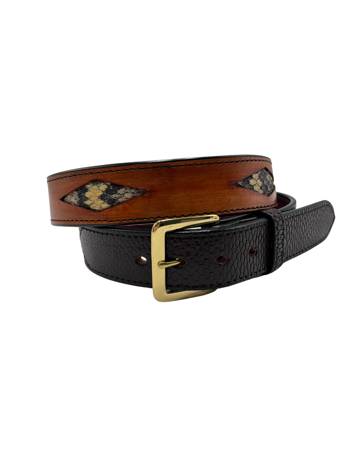 Bull &amp; Briar-1&quot; 1/2 Rattlesnake Inlay w/ Beaver Tail Tip Belt