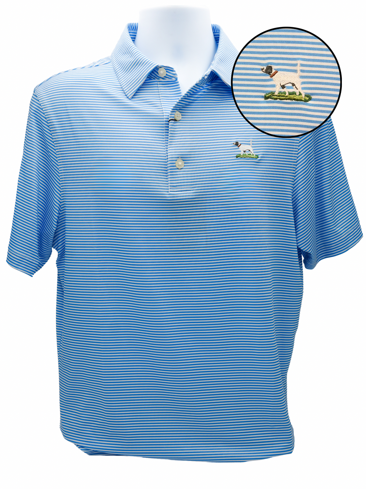 Bull &amp; Briar- Steel Blue Wrinkle-Free Polo- English Pointer