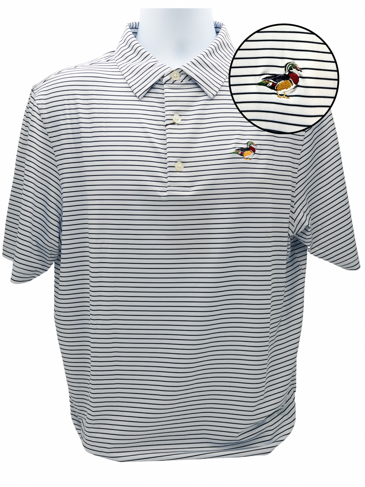 Bull &amp; Briar Wrinkle-Free Wood Duck Polo Shirt in White/Black