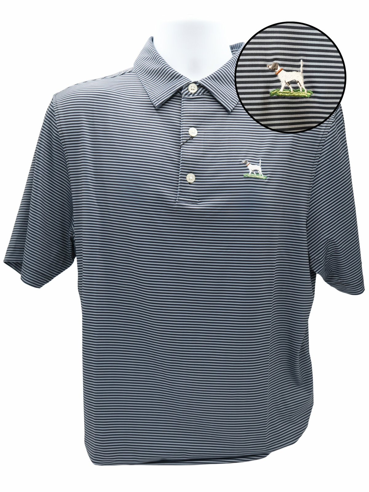 Bull &amp; Briar Wrinkle Free Youth Polo-Navy Stripe-English Pointer