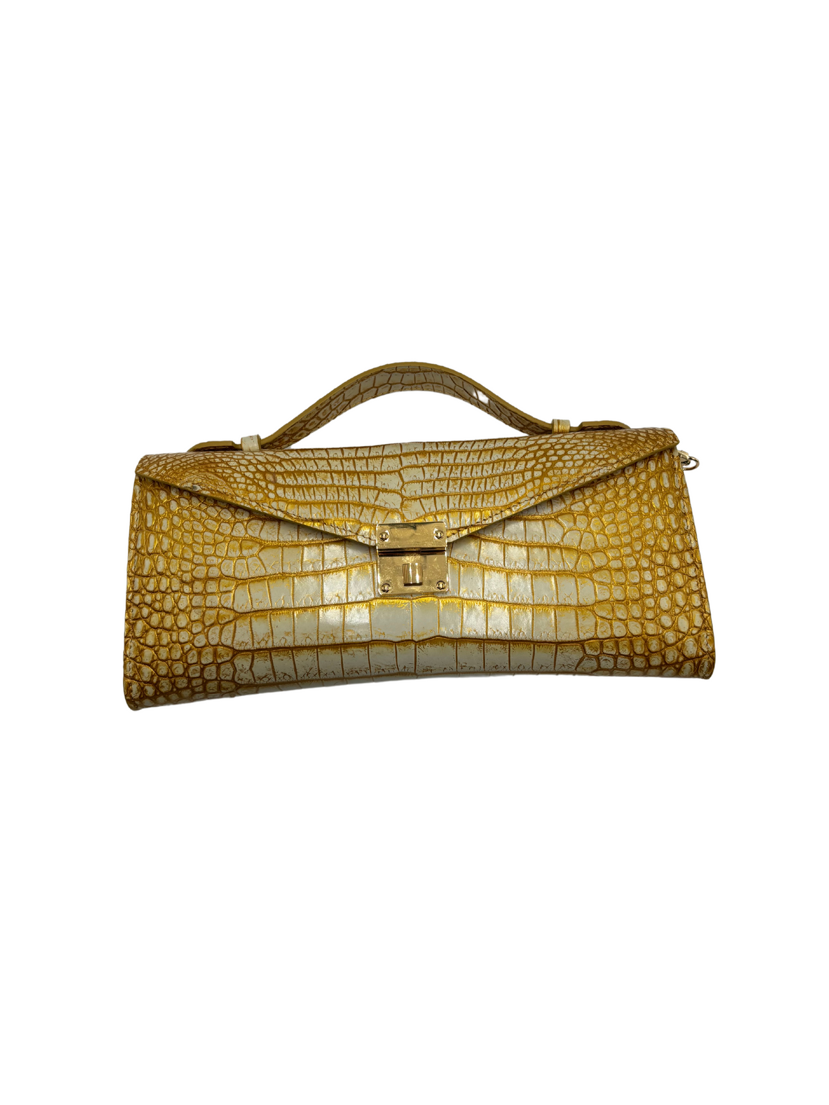 Bull &amp; Briar-The &quot;Rebecca&quot; Alligator Handle Clutch in White Gold