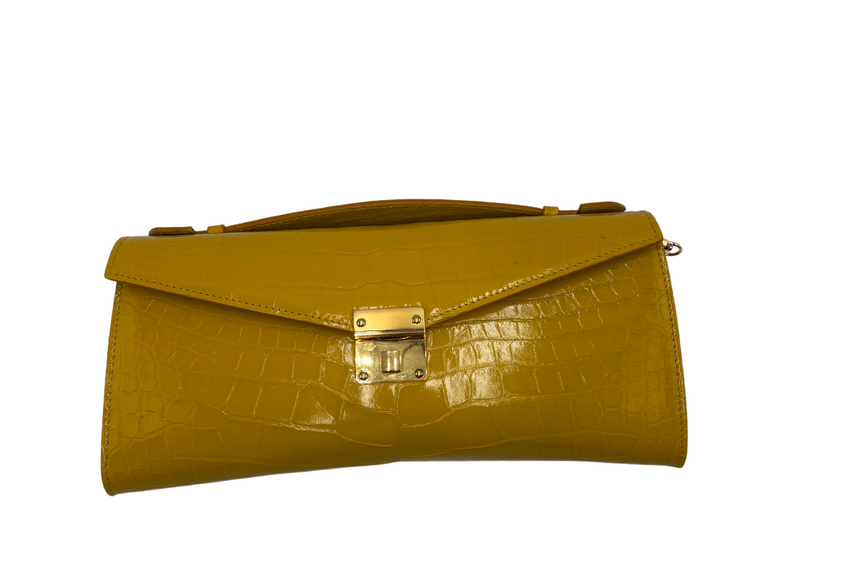 Bull &amp; Briar The &quot;Rebecca&quot; Alligator Handle Clutch in Sunflower
