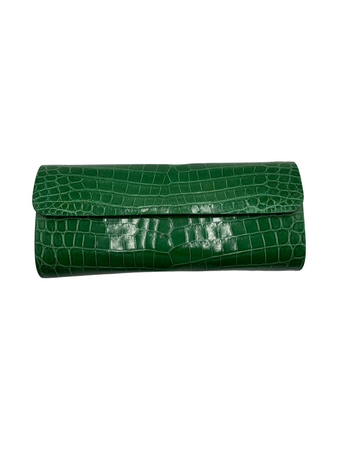 Bull &amp; Briar The &quot;Stacey&quot; Genuine Alligator Clutch in Gloss Green