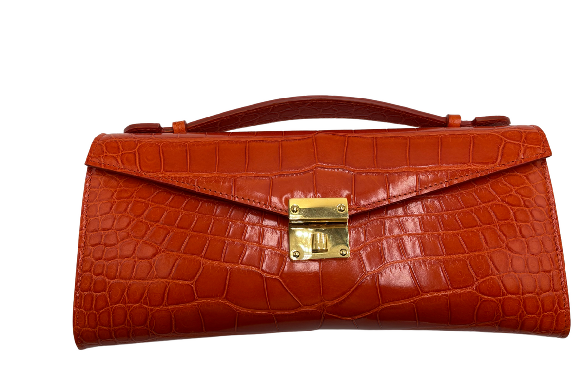 Bull &amp; Briar-The &quot;Rebecca&quot; Alligator Handle Clutch in Orange