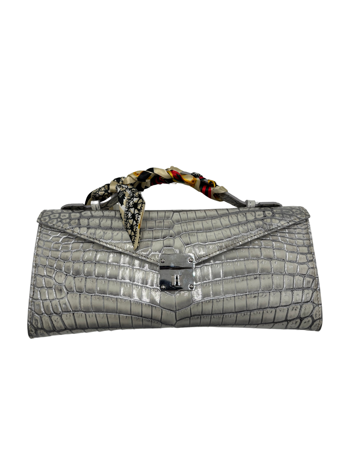 Bull &amp; Briar The &quot;Rebecca&quot; Alligator Handle Clutch in Silver