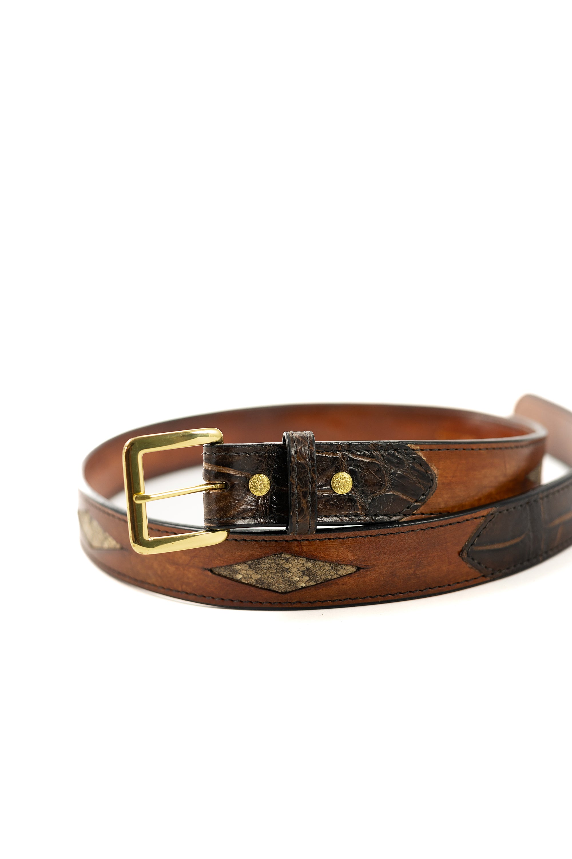 Bull & Briar 1" 1/2 Dark Brown Alligator Diamond Inlay Diamondback Rattlesnake Belt