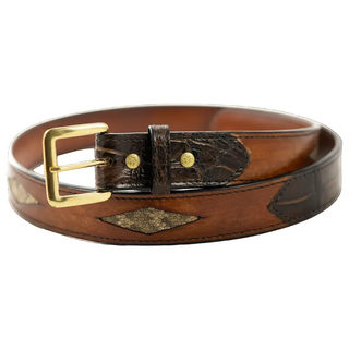 1 1/2” Belt with Dark Brown Alligator Tips and Diamond Rattlesnake Inlay