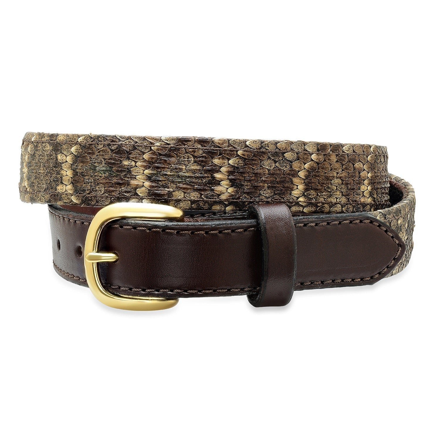 Bull & Briar- 1" 1/2 Western Diamondback Rattlesnake- Bridle Leather Belt