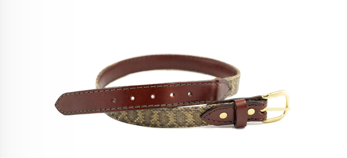 1 1/4 Burgundy Brown Bridle Leather Rattlesnake Belt