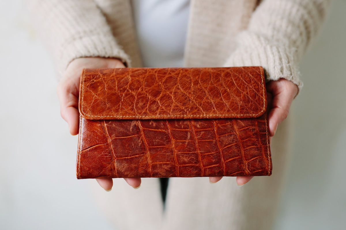 Cognac Alligator Women’s Wallet Lined with Leather